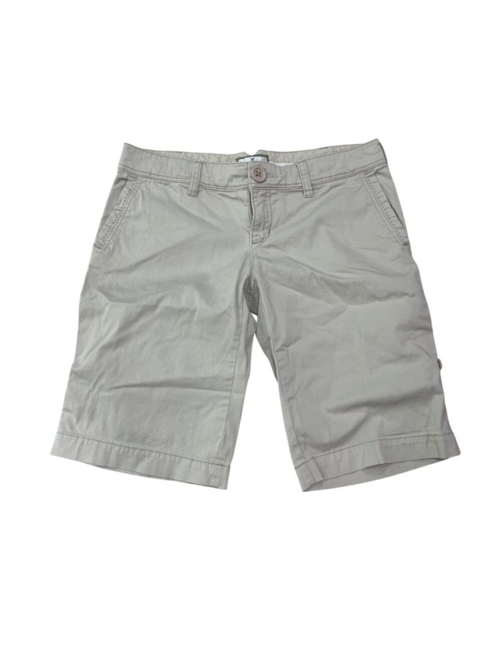 American Eagle Tabbed Bermuda Shorts Women's Size 2 Khaki Cotton Adjustable